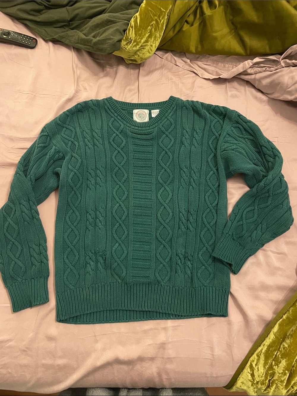 Men's Cable-Knit Crewneck Sweater in Green